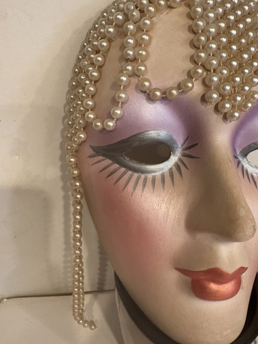 Vintage Karneval Ton Maske Perlen handbemalt Kunstkeramik SELTEN SIEHE FOTOS - Bild 17 von 24