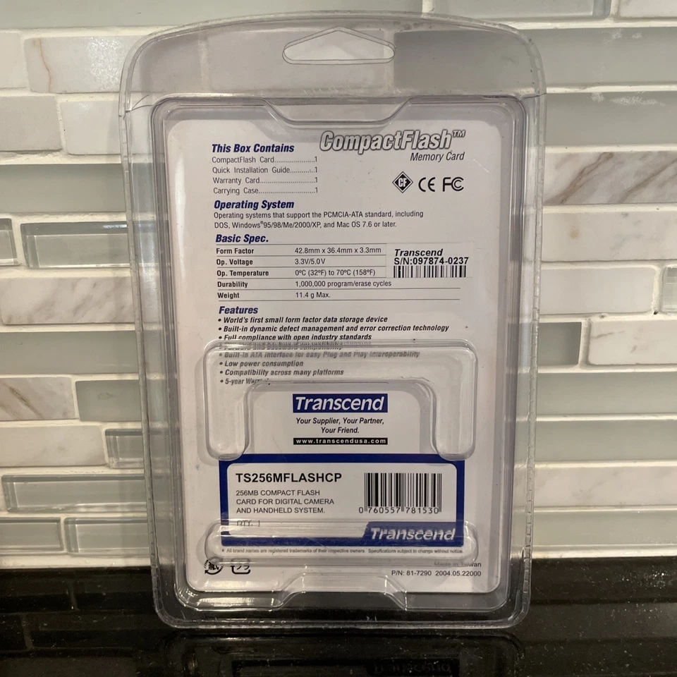 VTG Transcend 256 MB CompactFlash Card CF Card 256MB Memory Card NOS - Image 2 of 4