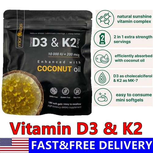 D3 & K2 Vitamin Micro Inhaltsstoffe 180 Weichkapseln Nahrungsergänzungsmittel Kokosöl