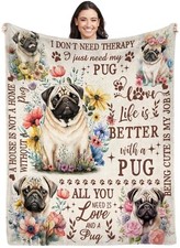 Blanket for Women,50 x 60in Flannel Blanket Throws for Dog Mom Pug