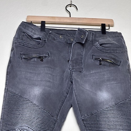 Balmain Paris Designer Biker Slim Streetwear Denim Jeans Pants Men 34 Black Fade - Picture 14 of 22