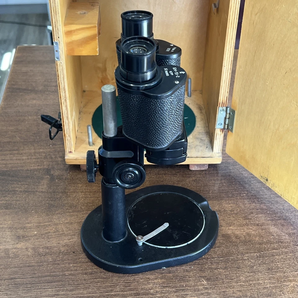 BM-51-2 Stereo Microscope 8.75x with Wooden Case Vintage USSR Soviet Era БМ-51-2 - Image 4 of 4