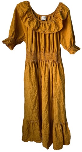 Universal Threads Mustard Yellow Short Sleeve Tiered Maxi Dress Sz M Cotton