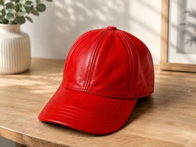 Men s Genuine Leather Baseball Cap Red Adjustable Snapback Hat Classic Style