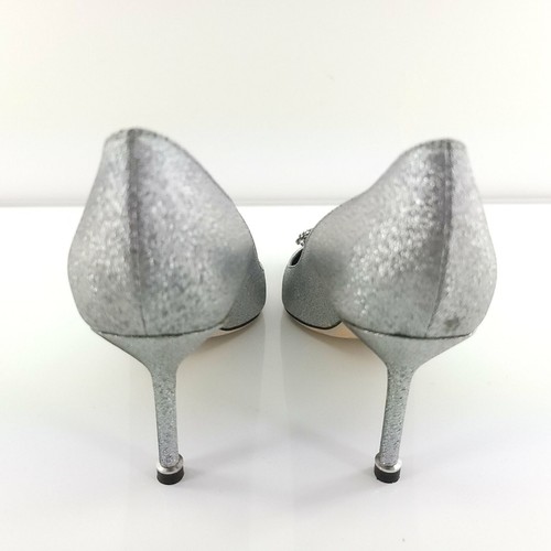 Manolo Blahnik Metallic Silver Hangisi 80 mm Notturno SZ 38 Pointy Glitter $1085 - Picture 10 of 12