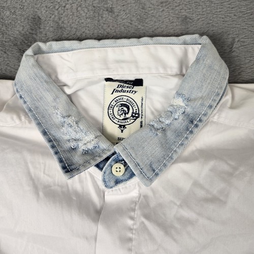 Diesel Shirt Mens XL Denim Collar Slim Fit Cotton Button Down White Dress Shirt - Picture 4 of 11