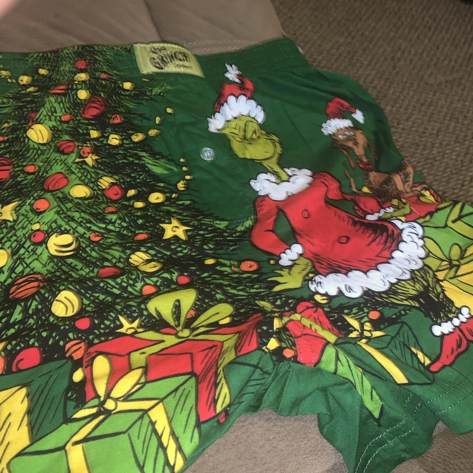Roupa íntima masculina The Grinch Boxers L Dr Seuss Max shorts de dormir de Natal nova com etiquetas - Imagem 2 de 3