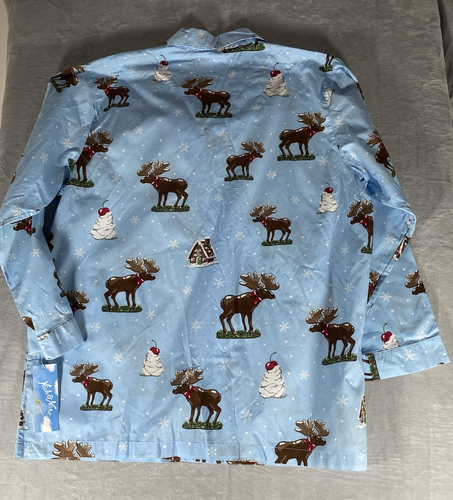 Nick & Nora Pyjama Set Blau Schoko Elch Y2K 100% Baumwolle Nachtwäsche Damen XL NEU - Bild 4 von 12