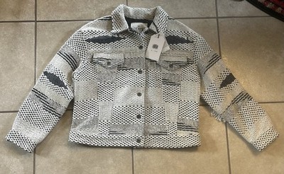 WOMEN LEVI'S MADE & CRAFTED TRIBAL BLK/CREAM TRUCKER JACKET W/FRINGE SIZE 2 NWT