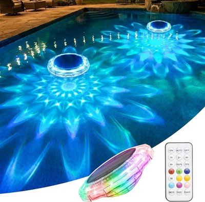 Solar Pool Lights, IP68 Waterproof Floating Pool Lights with Remote& Button Cont