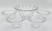 Glass Bowl Set of 5: 4 Salad Service Bowls with Salad Dressing Bowl