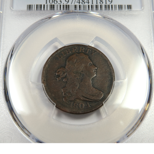 1804 PCGS F Detail - Plain 4 No Stems Draped Bust Half Cent 1/2c US Coin #51305A - Picture 2 of 4
