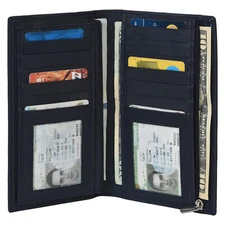 Genuine Leather Checkbook Cover Card Holder Wallet For Women & Men RFID Blocking