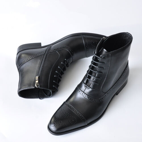 Cremallera lateral para hombre con cordones de moda cuero pu negocios botas al tobillo con punta de ala zapatos - Imagen 4 de 14