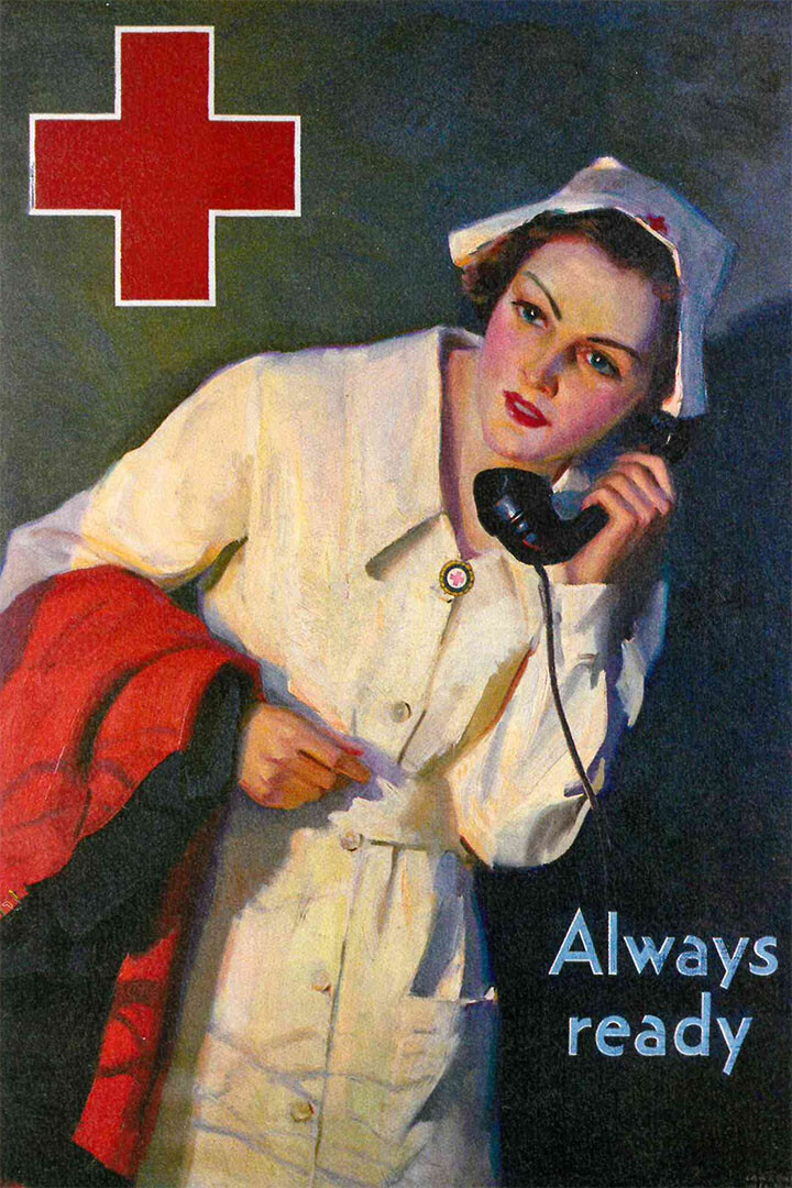 Nurse Always Ready 1940s Vintage WWII Nursing Medical Wall Art