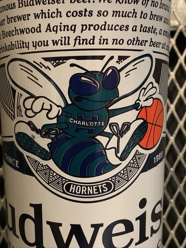 BUDWEISER 2021 CHARLOTTE HORNETS BUZZ CITY 24OZ BEER CAN NBA Bottom Opened EMPTY - Picture 2 of 9