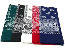 Pack of 5 Bandana Paisley Cotton Printed Bandana - 27 x 27 inches X Large.