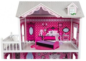 Details About Big 3 Floor Dollhouse Wooden Toddler Girl Doll House With Furniture Mansion Pink