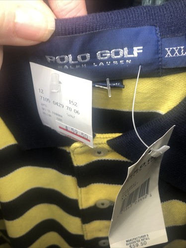 New Ralph Lauren Men’s Polo Yellow With Navy Blue Stripes size XXL Big And Tall - Picture 3 of 6