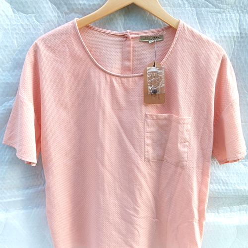 Polagram Blush - Light Pink Top Blouse Short Sleeve Button up Womens Size Medium - Picture 2 of 8
