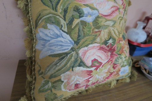 Cuscino Aubusson francese tessuto fatto a mano shabby chic floreale 16" quadrato - Foto 6 di 8
