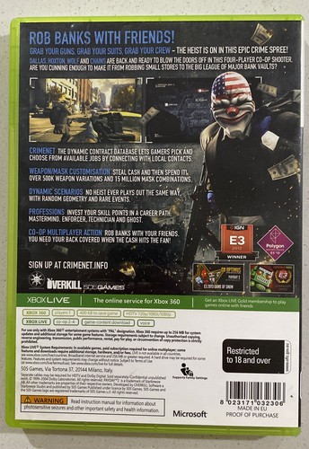 PayDay 2 - Microsoft Xbox 360 Game - Complete With Manual - Picture 3 of 3