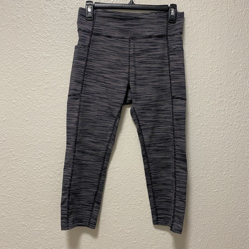 Tek Gear Leggings große graue Streifen Capri Seitentaschen 17,5" Schrittlänge abnehmen ao