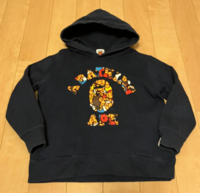 A BATHING APE BAPE KIDS Long Sleeve Hoodie Pullover 130 navy blue cotton