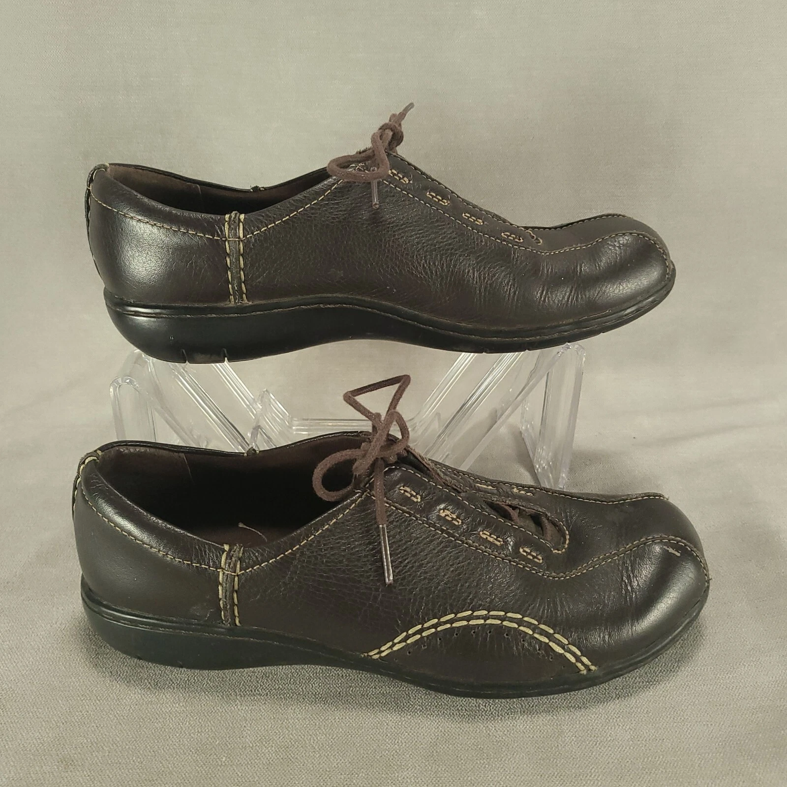 Scarpe Clarks donna 7M sneakers Oxford punta bicicletta comode 84705 pelle marrone