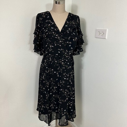 Torrid Floral Midi Dress Ruffle Sleeve Wrap Style Black Garden Wedding Size 2