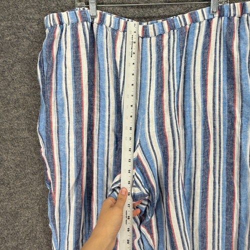 Ruby Rd. Pants Women 2X Plus Blue Striped High Rise Flat Front Chino Linen - Picture 4 of 7