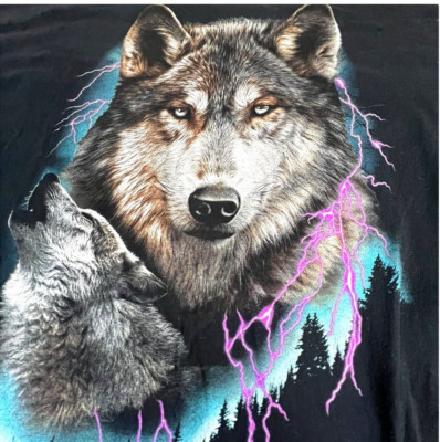 2000s Vintage Howling Wolf T-Shirt With Neon Lighting Fruit