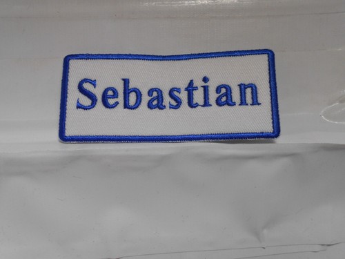 SEBASTIAN NEU BESTICKT NÄHEN / AUFBÜGELN NAMEN PATCH BLAU AUF WEISS - Bild 2 von 2