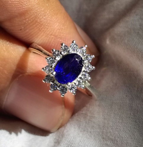 Anillo de zafiro azul natural hermoso anillo de compromiso promesa de plata d... - Imagen 2 de 6