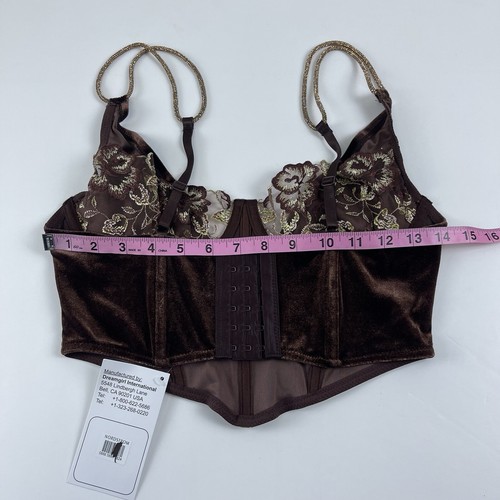 Dreamgirl Espresso Bra Top Womens Medium Brown Velvet Lace Rhinestones NWT NEW - Picture 10 of 11