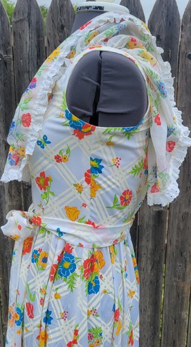 Vintage Sleeveless Maxi Dress Prairie Ruffle Cottage Flowers Butterfly Cotton S - Picture 6 of 7