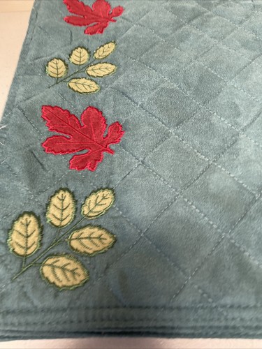 Vintage Quilted Embroidered Applique Placemats set of 6 suede look green - Imagen 4 de 8