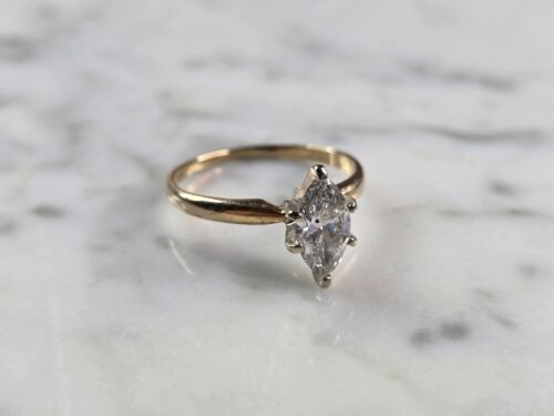 Anello di fidanzamento donna vintage estate oro 14 carati marchesa diamanti 1,8 g #E1845 - Foto 4 di 5