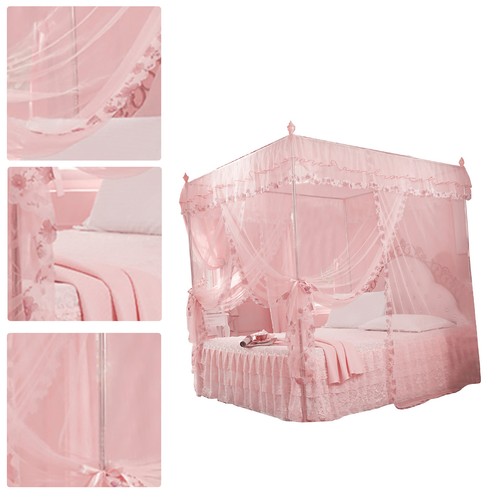 Luxury Princess 3 Side Openings Post Bed Curtain Canopy Netting Net Bedding AC - Picture 14 of 23