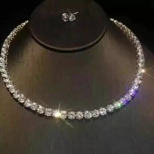 20 Ct Round Cut Simulated Diamond Women's Tennis Necklace 14K White Gold Plated - Picture 4 of 4