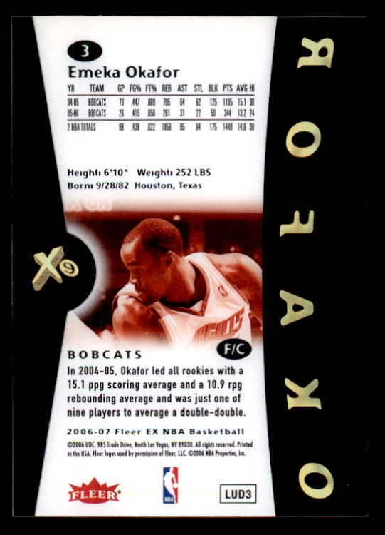 2006-07 Fleer EX #3 Emeka Okafor Bobcats NM-MT (ref 5544) - Image 2 of 2