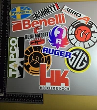 Lot of 11 High quality decal Awesome Gun Brands 9mm, AR etc. Will not disappoint
