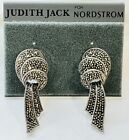 Designer Judith Jack Black Marcasite Sterling Silver Deco Lever-back Earrings