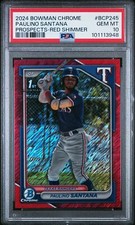 2024 BOWMAN CHROME PROSPECTS RED SHIMMER #BCP245 PAULINO SANTANA 5/10 PSA 10