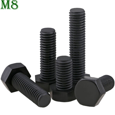 M8 - 1.25 Black Nylon Hex Bolts Full Thread Hex Cap Head Plastic Screws DIN 933