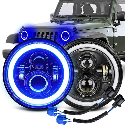 7 Inch Round LED Headlight Halo Turn Signal DRL H4 For Jeep Wrangler JK TJ LJ - Picture 4 of 19