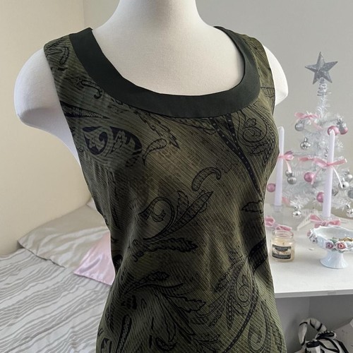 Vintage Studio Y2K Womens Olive Green  Sz 14 Fairycore Dress with Paisley Design - Picture 2 of 8