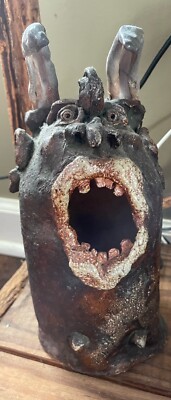 Handmade Clay Horned Creature With Light Inside