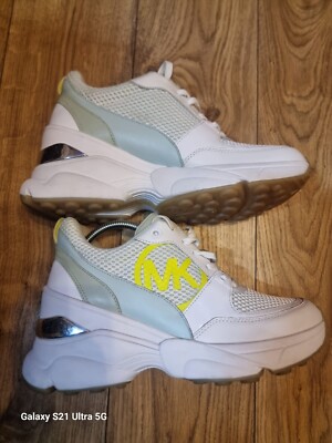 MK Michael Kors Shoes Mickey Trainer Scuba Womens Fit UK Women's White  Silv UK