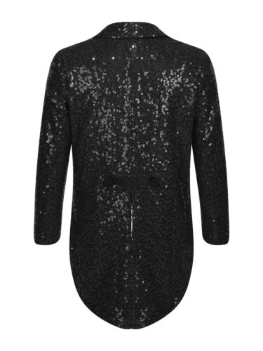 Kids Boys Sequin Jacket Tails Slim Fit Tailcoat Tops Coat Christmas Party Suit - Picture 22 of 32